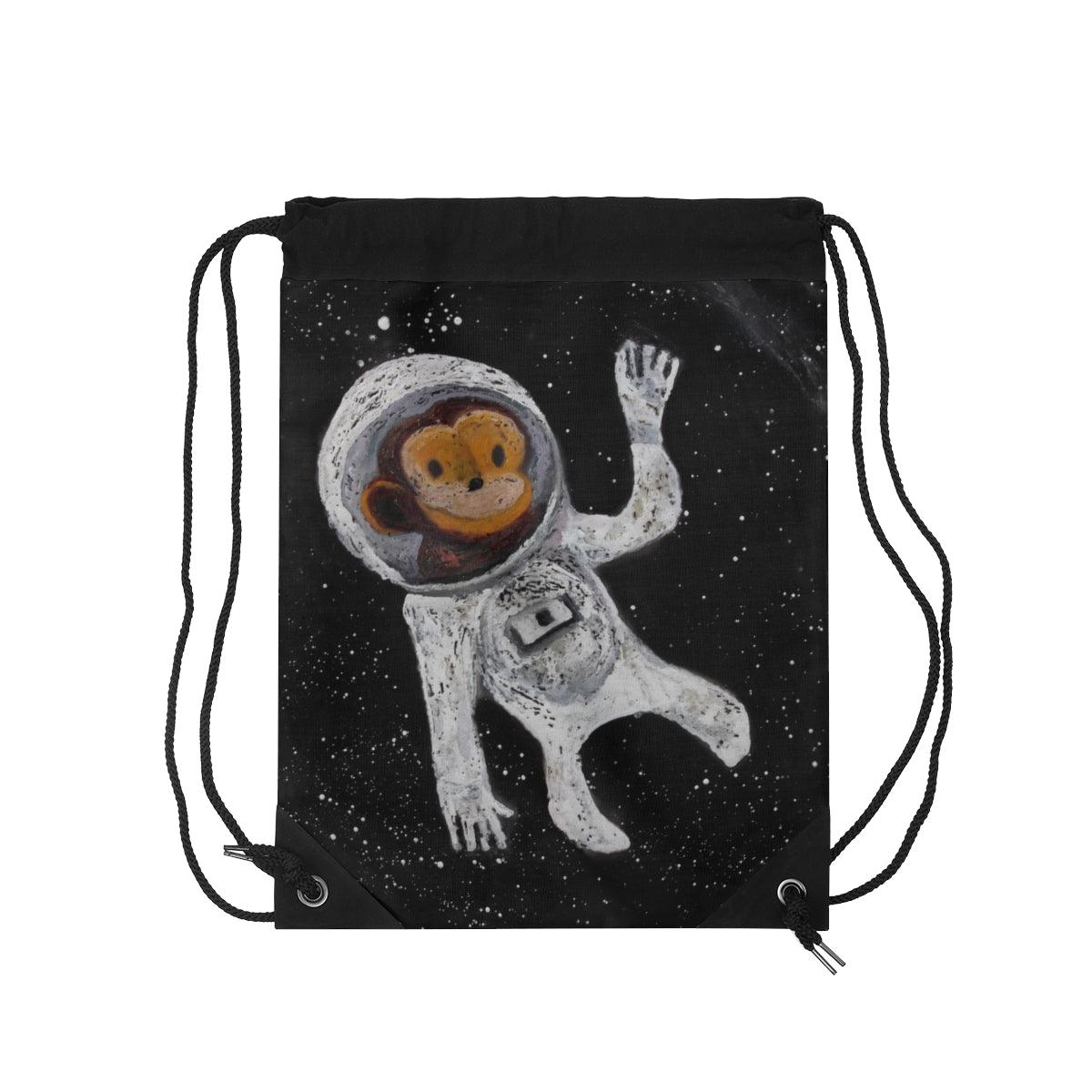 "Space Chimp" Drawstring Bag-Bags - Mike Giannella - Encaustic Painting - Mixed Media Artist - Art Prints