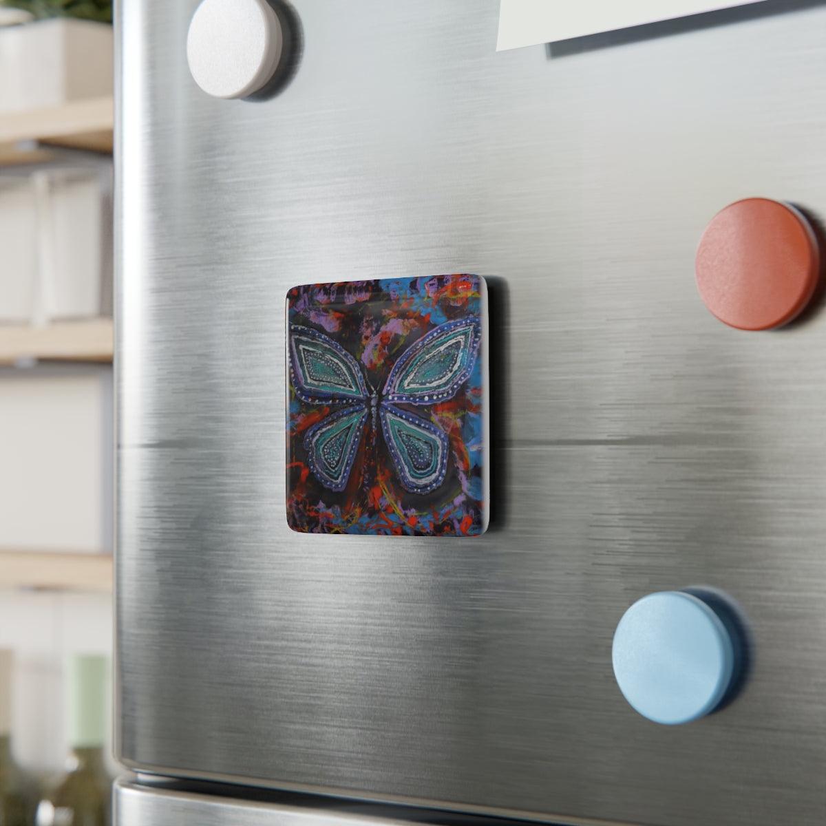 "Butterfly" Porcelain Magnet, Square-Home Decor - Mike Giannella - Encaustic Painting - Mixed Media Artist - Art Prints