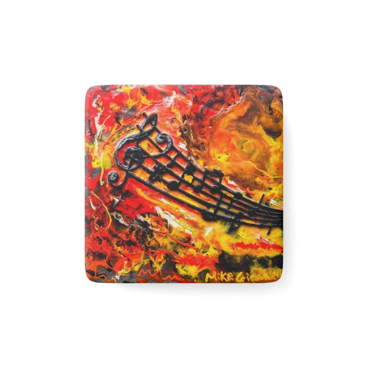 "Fiery Notes" Porcelain Magnet, Square-Home Decor - Mike Giannella - Encaustic Painting - Mixed Media Artist - Art Prints